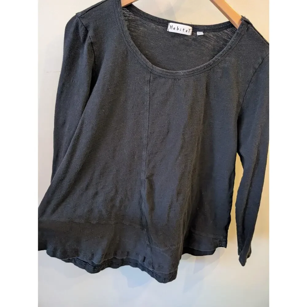 Habitat Black Cotton Long Sleeve Tee Relaxed Fit Seam Detail Minimalist Medium - Picture 3 of 7